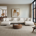 Vanilla Black Leather U-Shaped Sectional