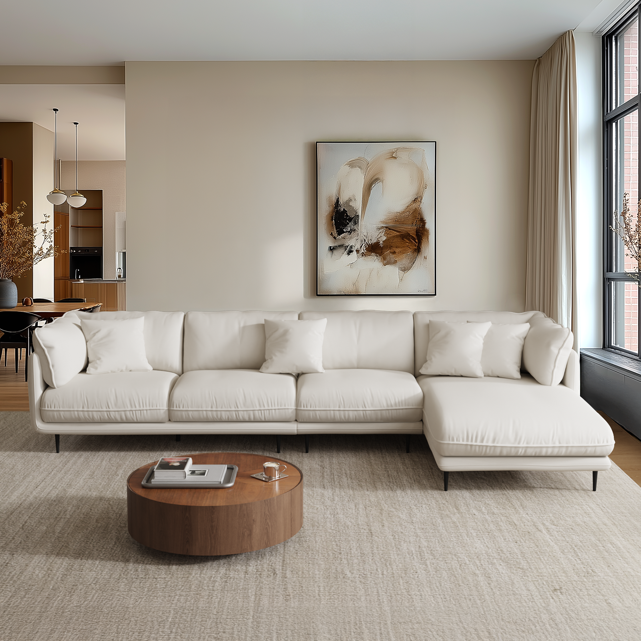 Vanilla Brown Leather Sectional