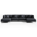 Vanilla Black Leather U-Shaped Sectional