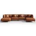 Vanilla Brown Leather U-Shaped Sectional