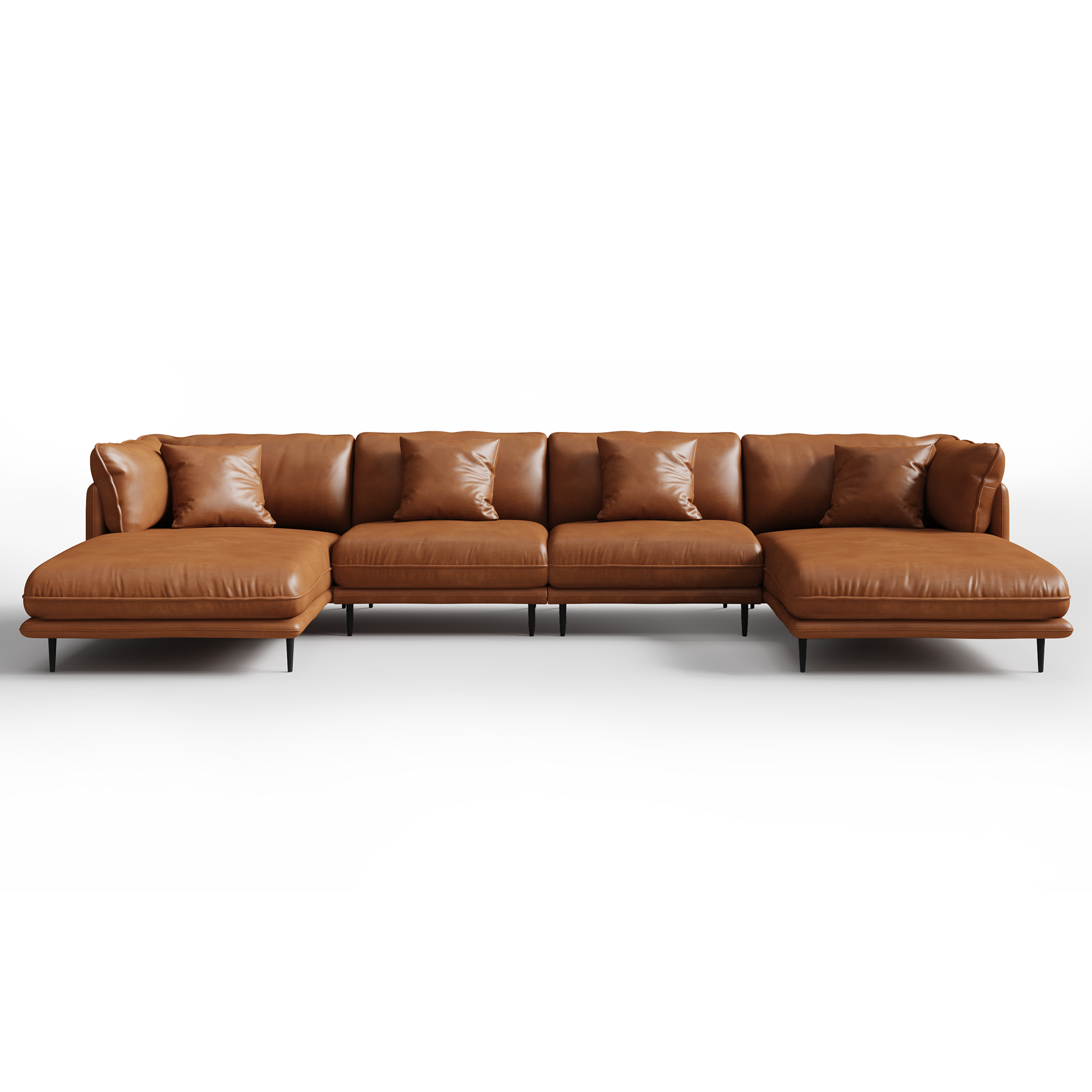 Vanilla Brown Leather U-Shaped Sectional