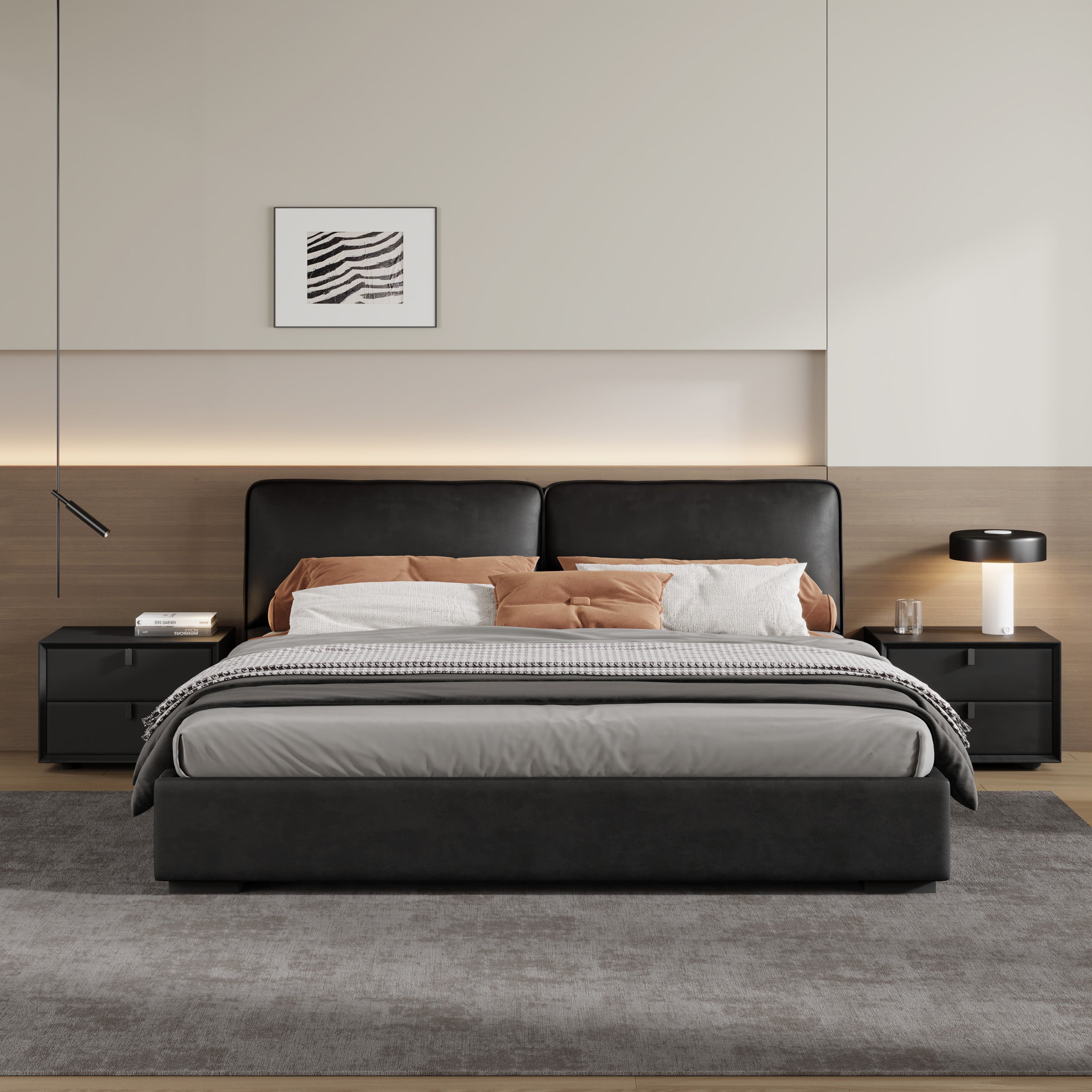 Domus Black Leather Bed