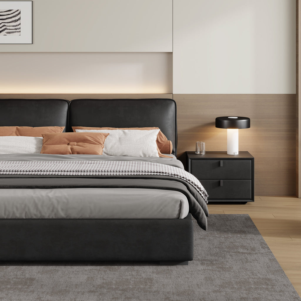 Domus Black Leather Bed