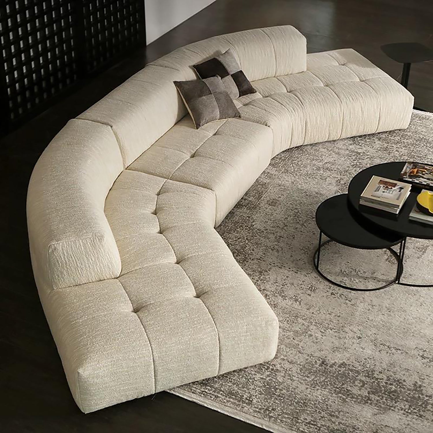Almond Cream Curved Sectional Sofa