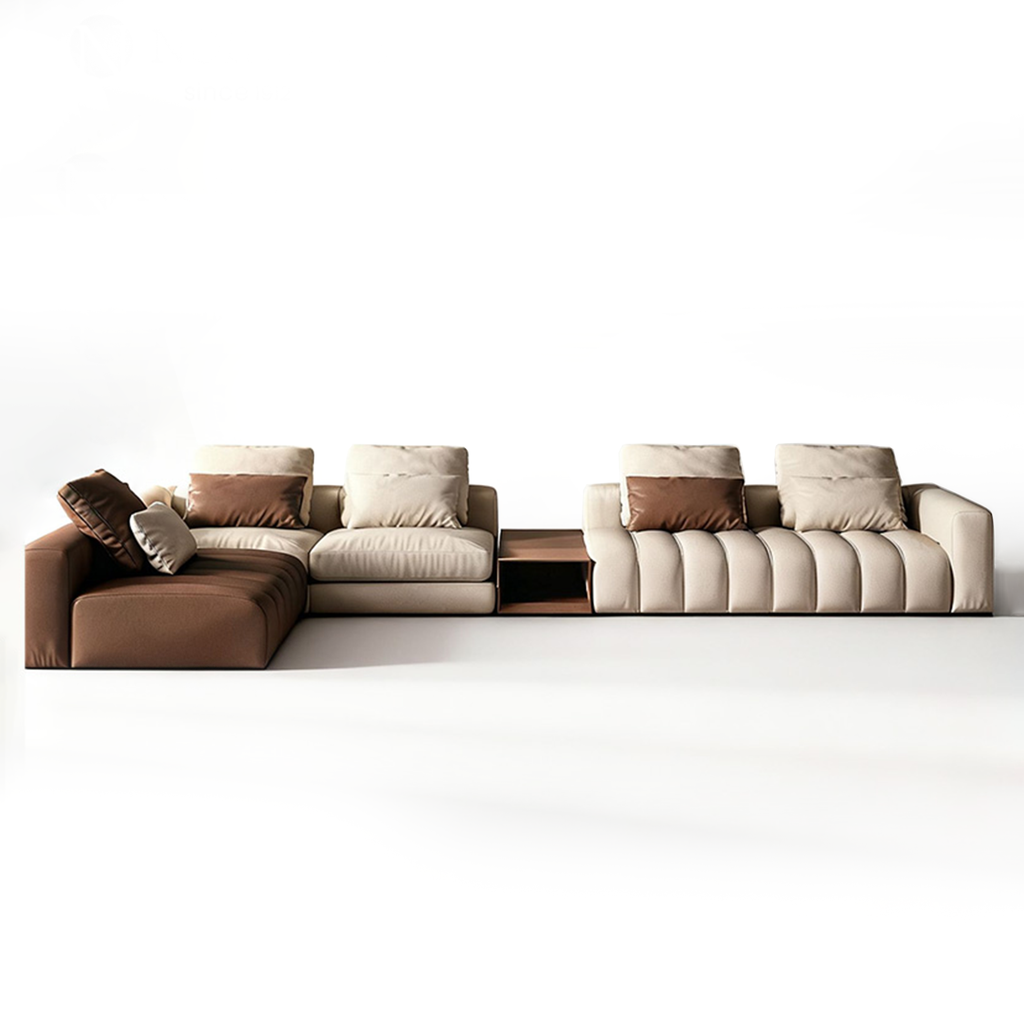 Piano L-Shaped Leather Sectional Sofa with Coffee Table
