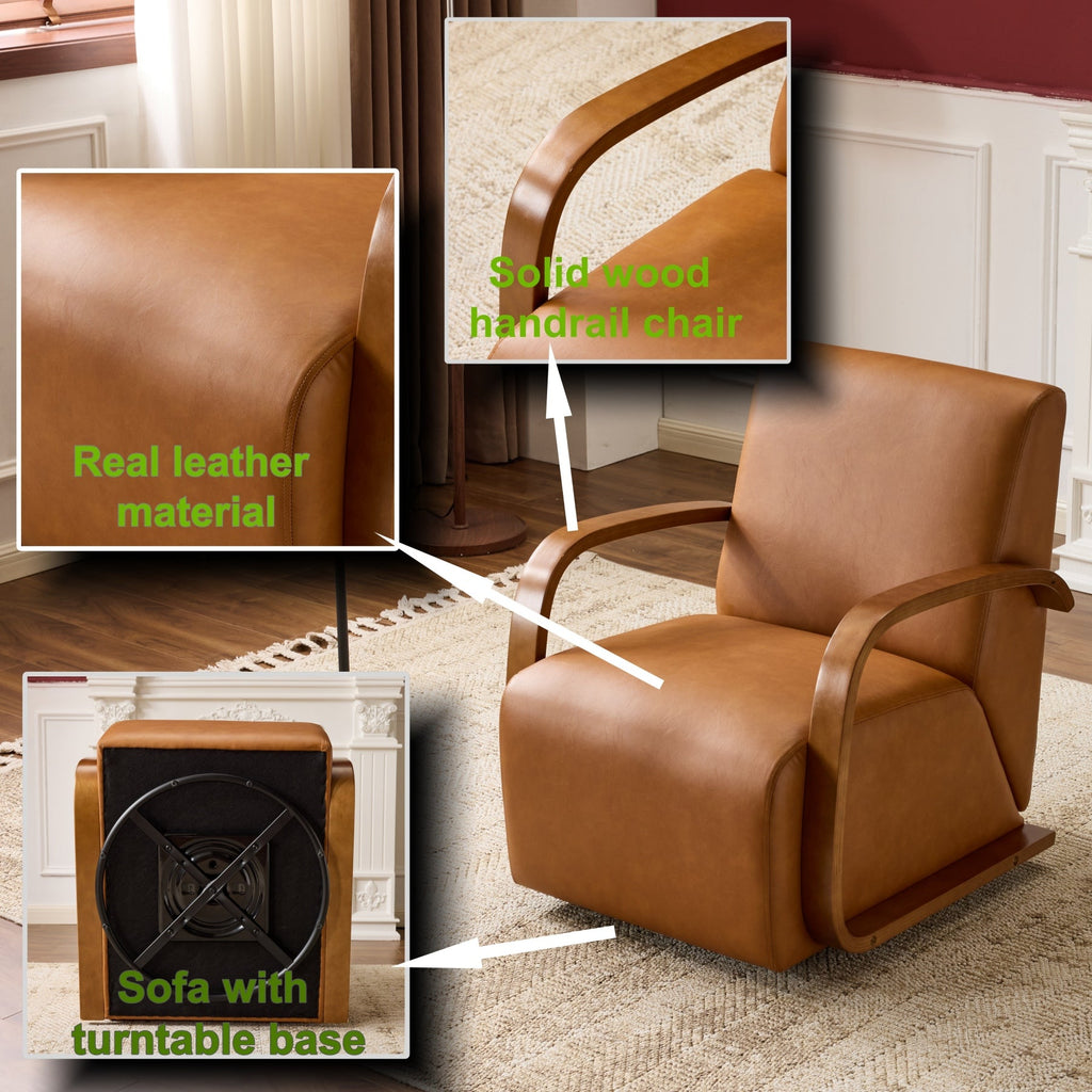 Savile Brown Leather Swivel Armchair