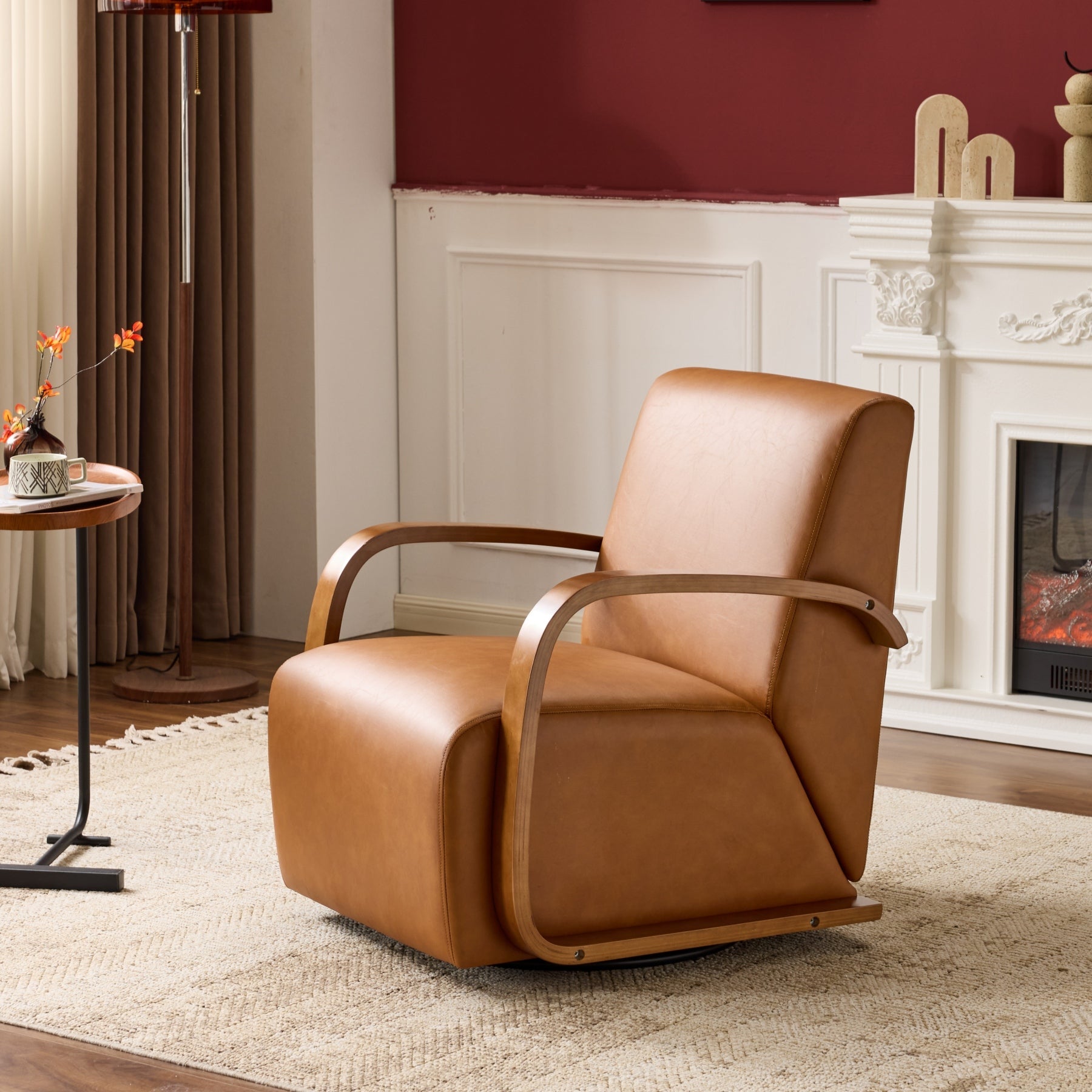 Savile Brown Leather Swivel Armchair