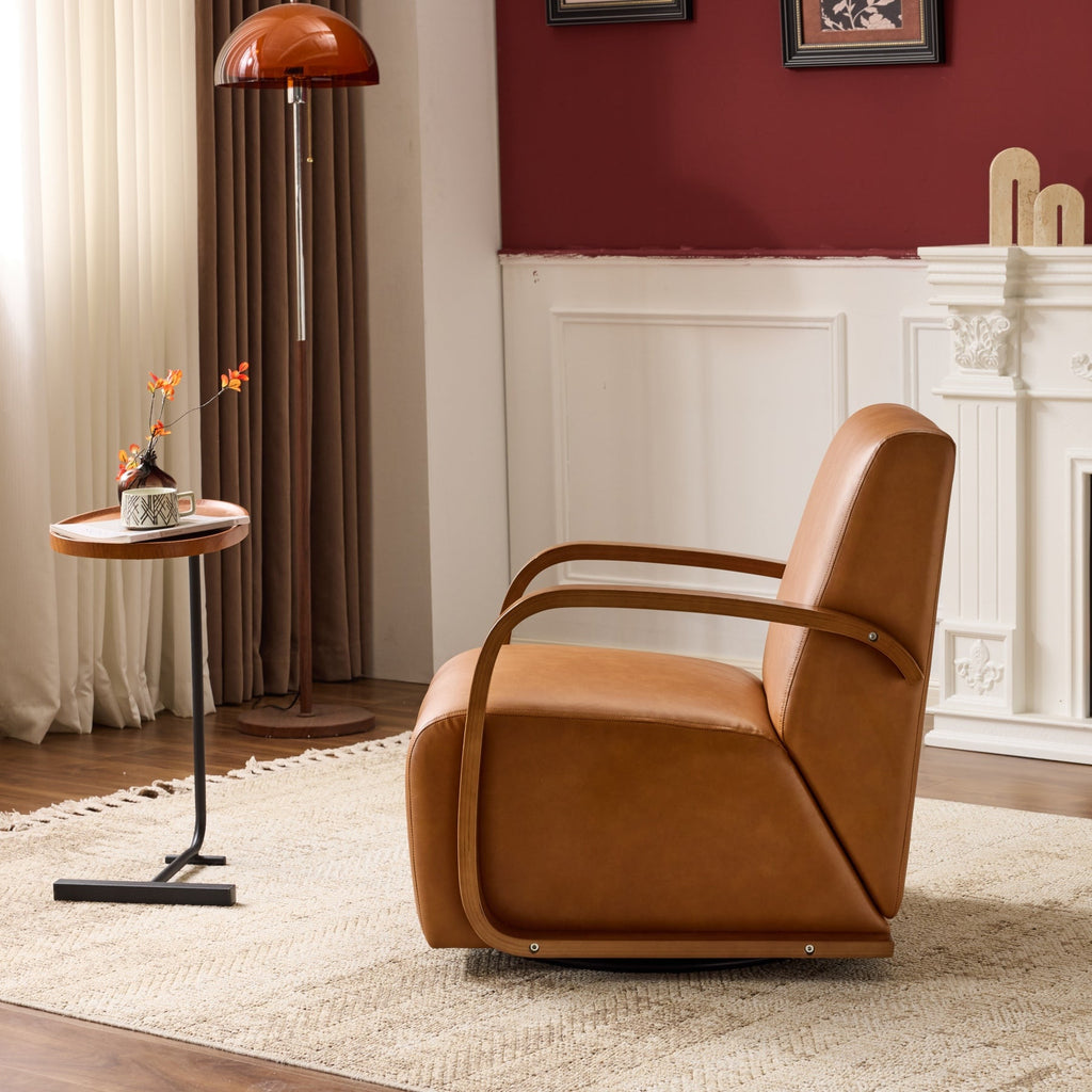 Savile Brown Leather Swivel Armchair