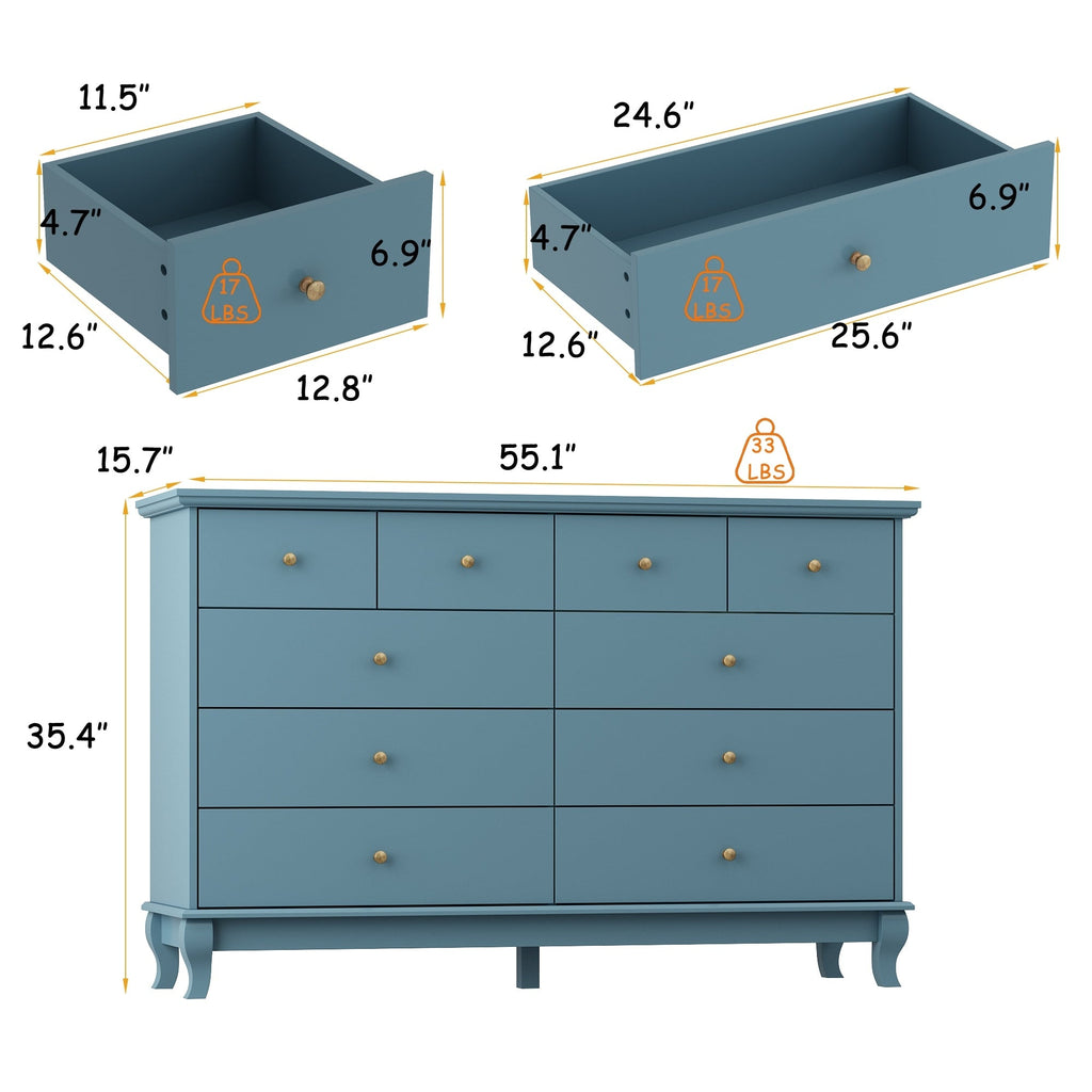Commode double à 10 tiroirs pour chambre à coucher, commode blanche, grand espace de rangement
