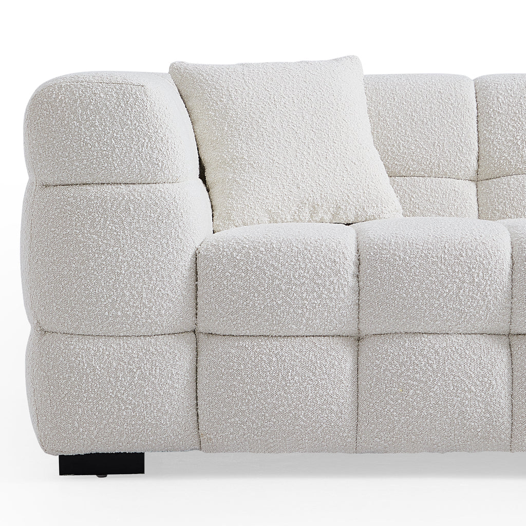 Cushy White Boucle Fabric Tufted Sofa