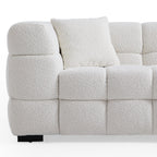 Cushy White Boucle Fabric Tufted Sofa
