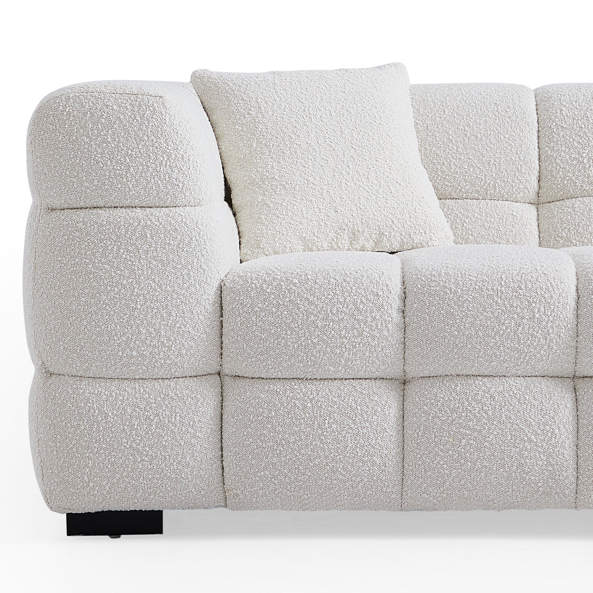 Cushy White Boucle Fabric Tufted Sofa