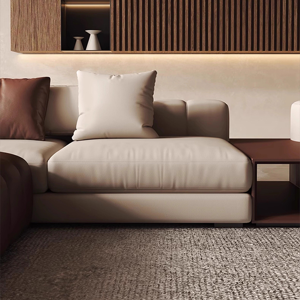 Piano L-Shaped Leather Sectional Sofa with Coffee Table