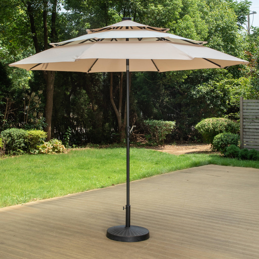 Parasol de terrasse inclinable à 3 niveaux de 10 pieds de MAISON ARTS, parasol d'extérieur à double ventilation avec lumières LED