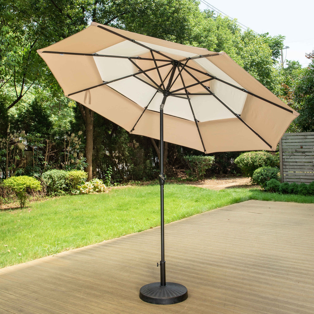 Parasol de terrasse inclinable à 3 niveaux de 10 pieds de MAISON ARTS, parasol d'extérieur à double ventilation avec lumières LED
