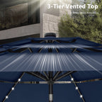 Parasol de terrasse inclinable à 3 niveaux de 10 pieds de MAISON ARTS, parasol d'extérieur à double ventilation avec lumières LED