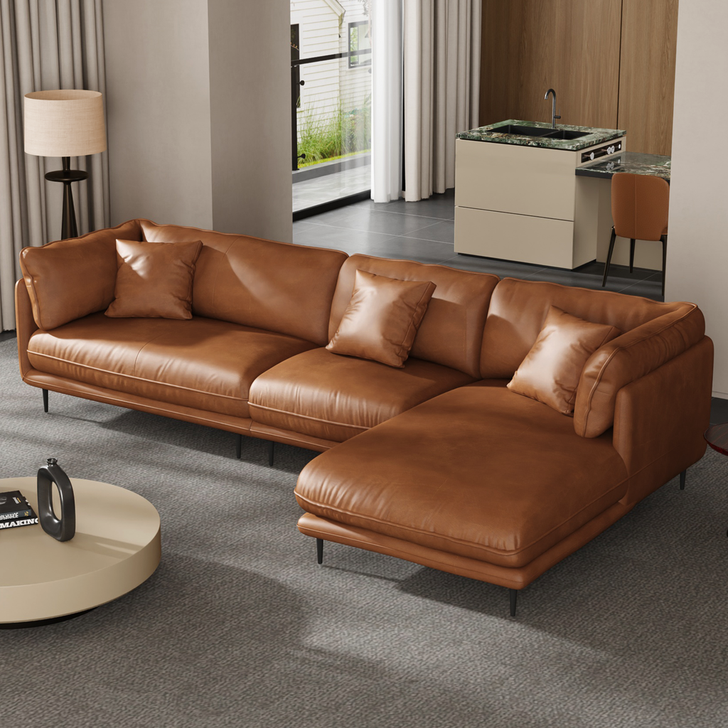 Vanilla Brown Leather Sectional