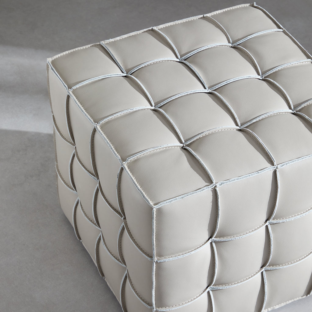 Monarch Leather Tufted Cube Pouf