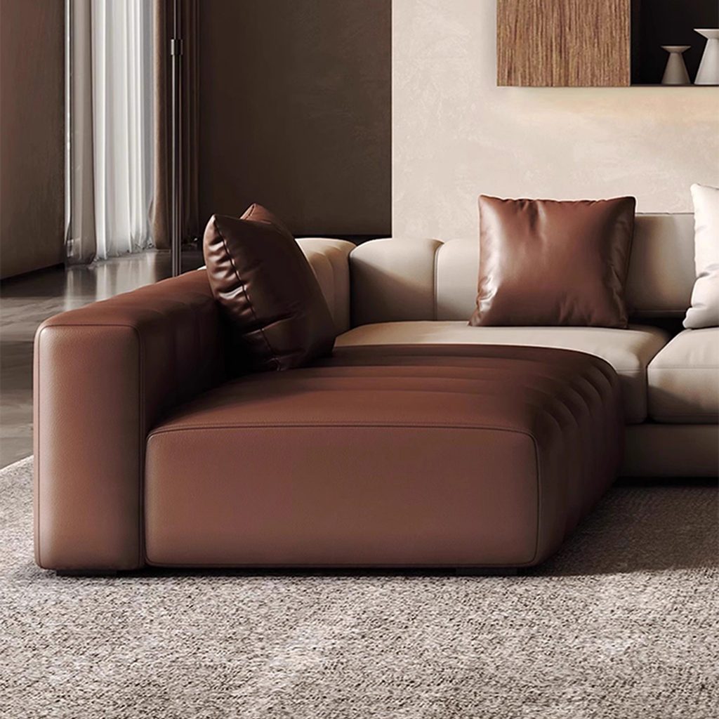 Piano L-Shaped Leather Sectional Sofa with Coffee Table