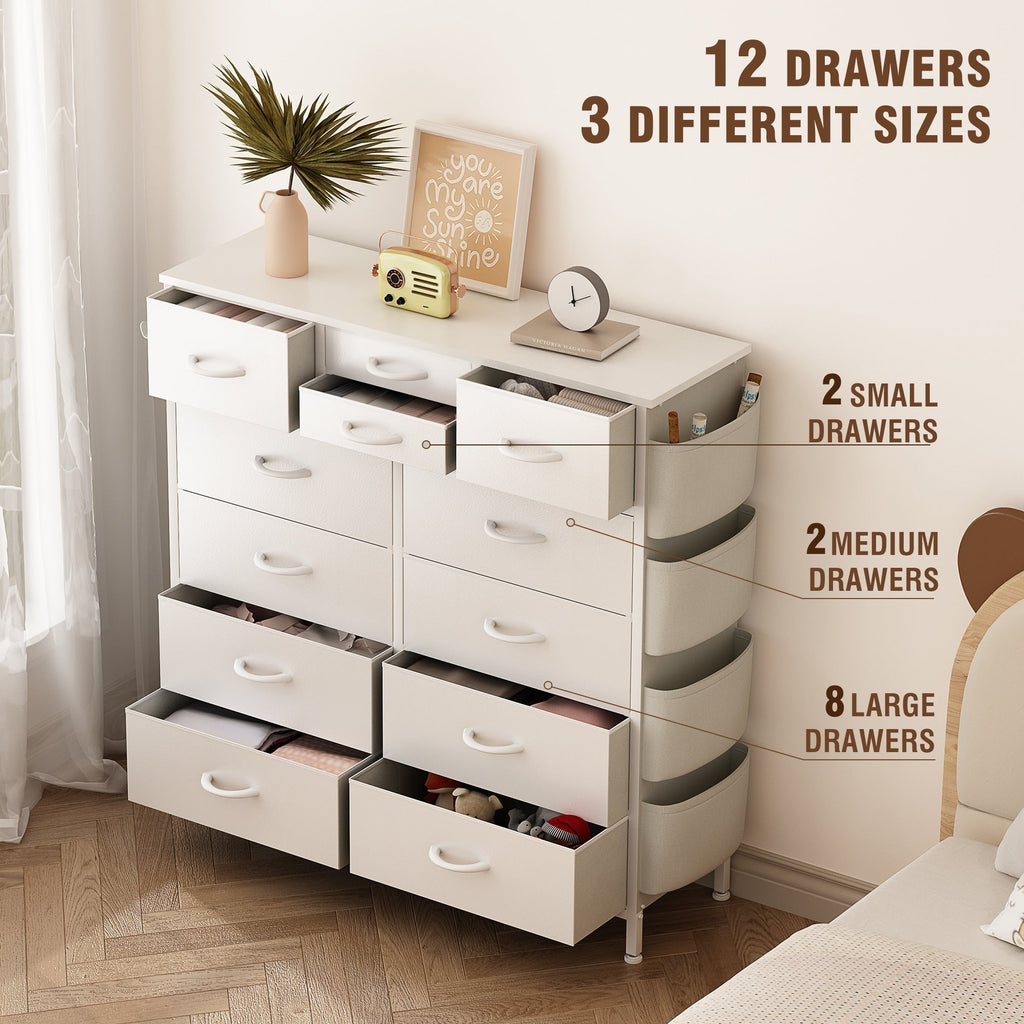 Commode haute en tissu à 12 tiroirs pour chambre à coucher