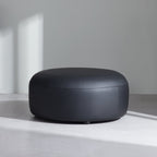 Monolith Round Black Leather Ottoman