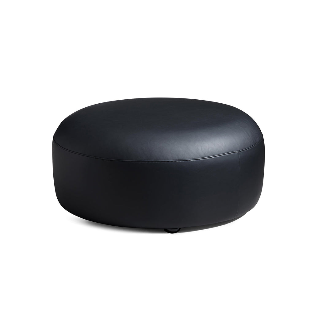Monolith Round Black Leather Ottoman