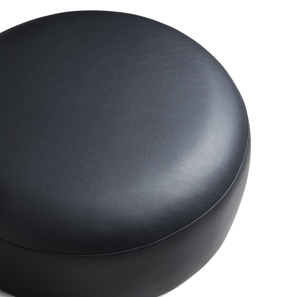 Monolith Round Black Leather Ottoman