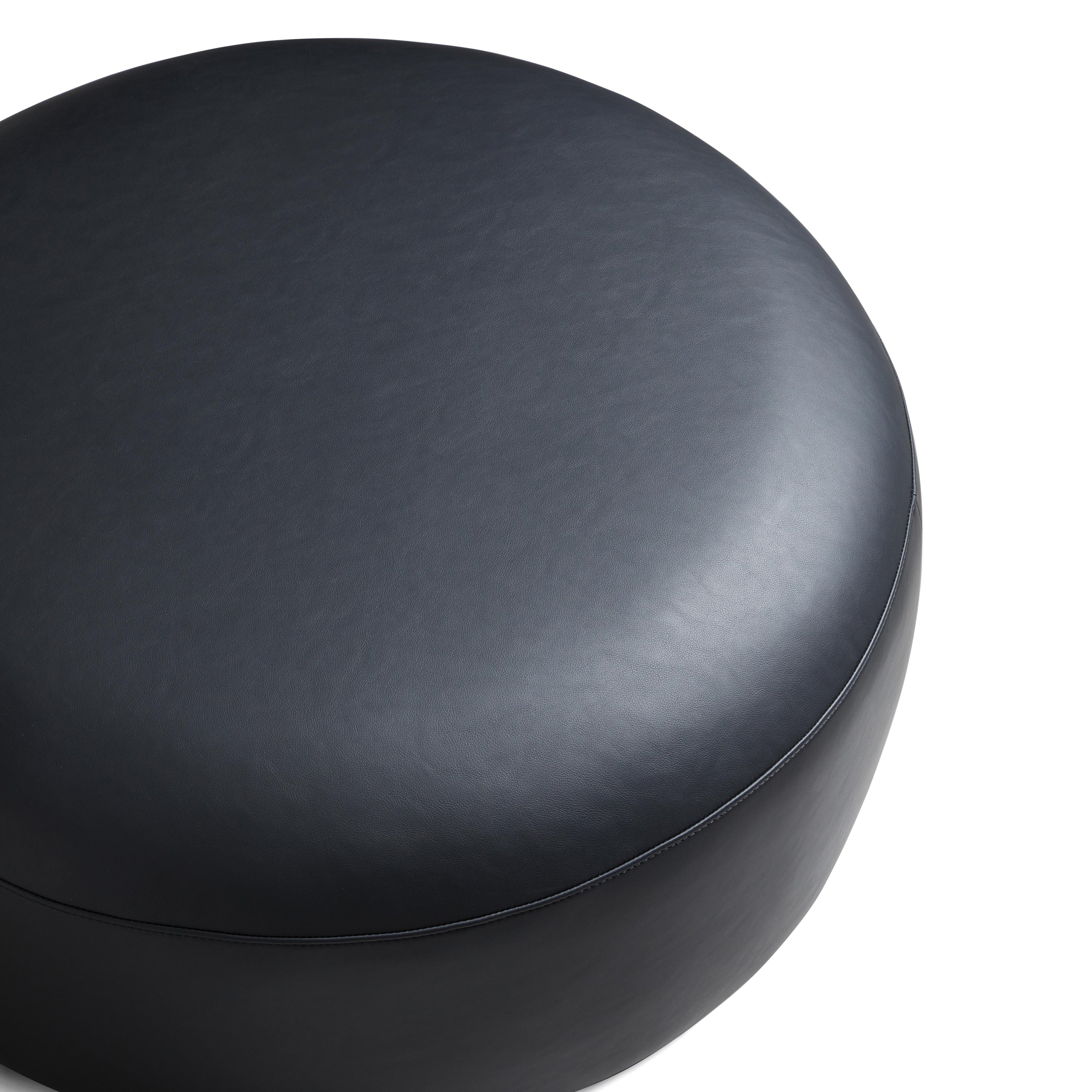 Monolith Round Black Leather Ottoman