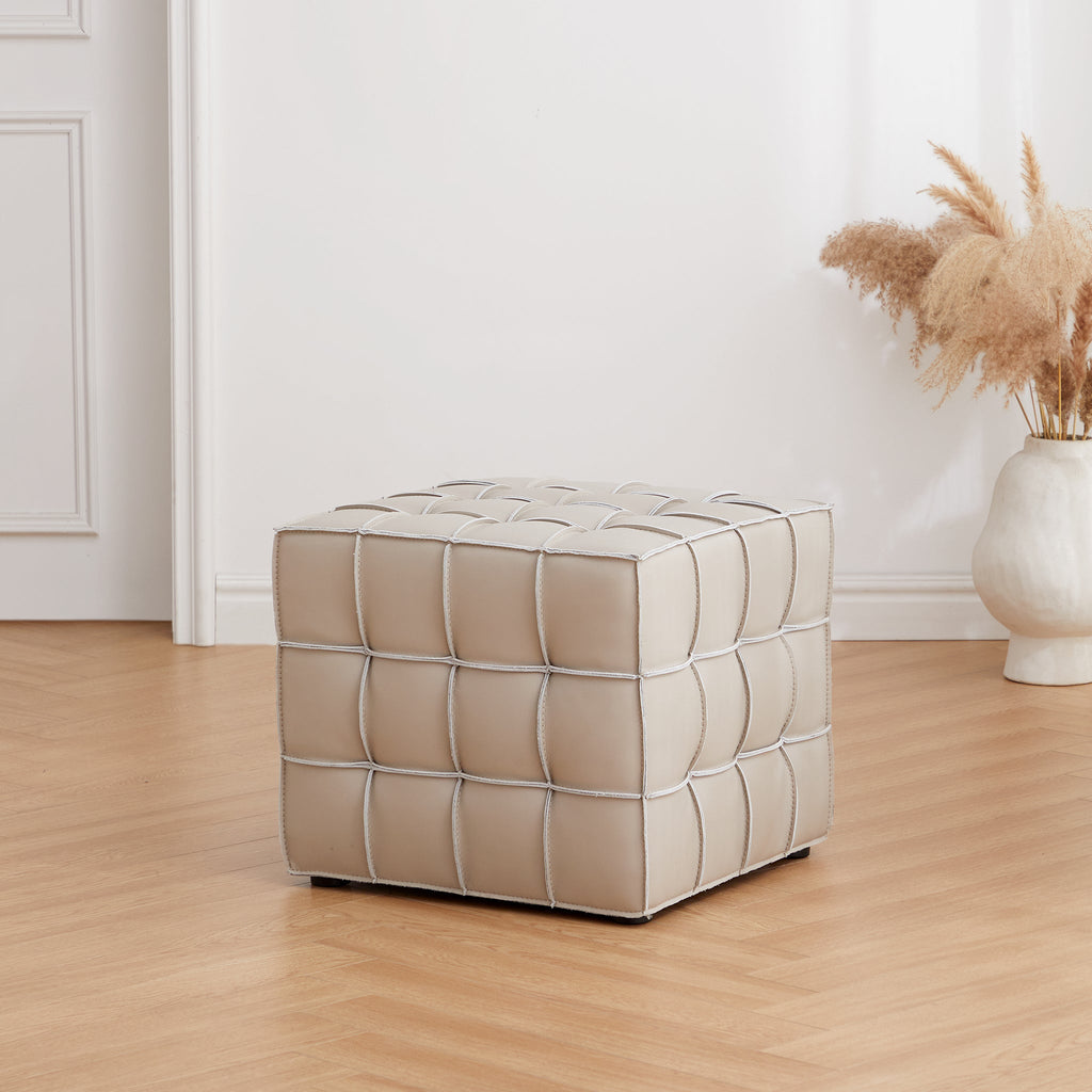 Monarch Leather Tufted Cube Pouf