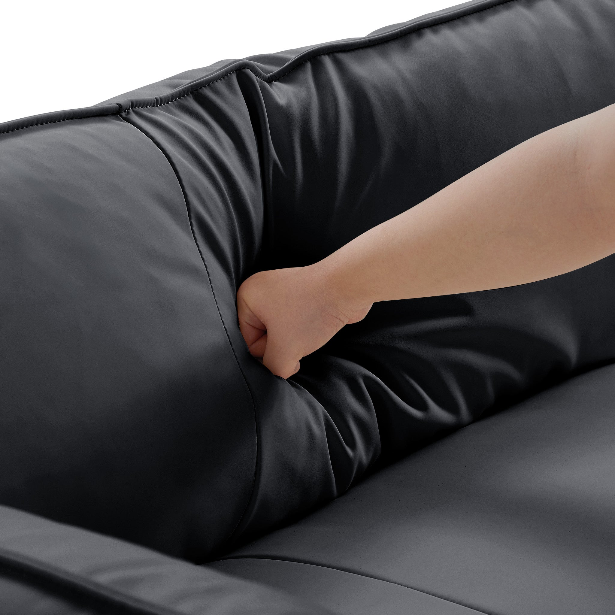 Vanilla Black Leather U-Shaped Sectional