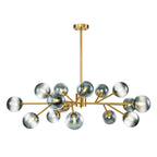 Lustre linéaire moderne à 15 lumières pour îlot de cuisine Sputnik avec branches et globes en verre