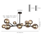 Lustre linéaire moderne à 15 lumières pour îlot de cuisine Sputnik avec branches et globes en verre