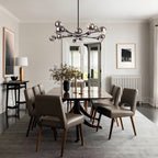 Lustre linéaire moderne à 15 lumières pour îlot de cuisine Sputnik avec branches et globes en verre