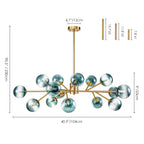 Lustre linéaire moderne à 15 lumières pour îlot de cuisine Sputnik avec branches et globes en verre