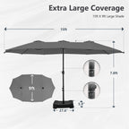 Parasol double extra large de 15 pieds pour patio double face de MAISON ARTS avec base incluse