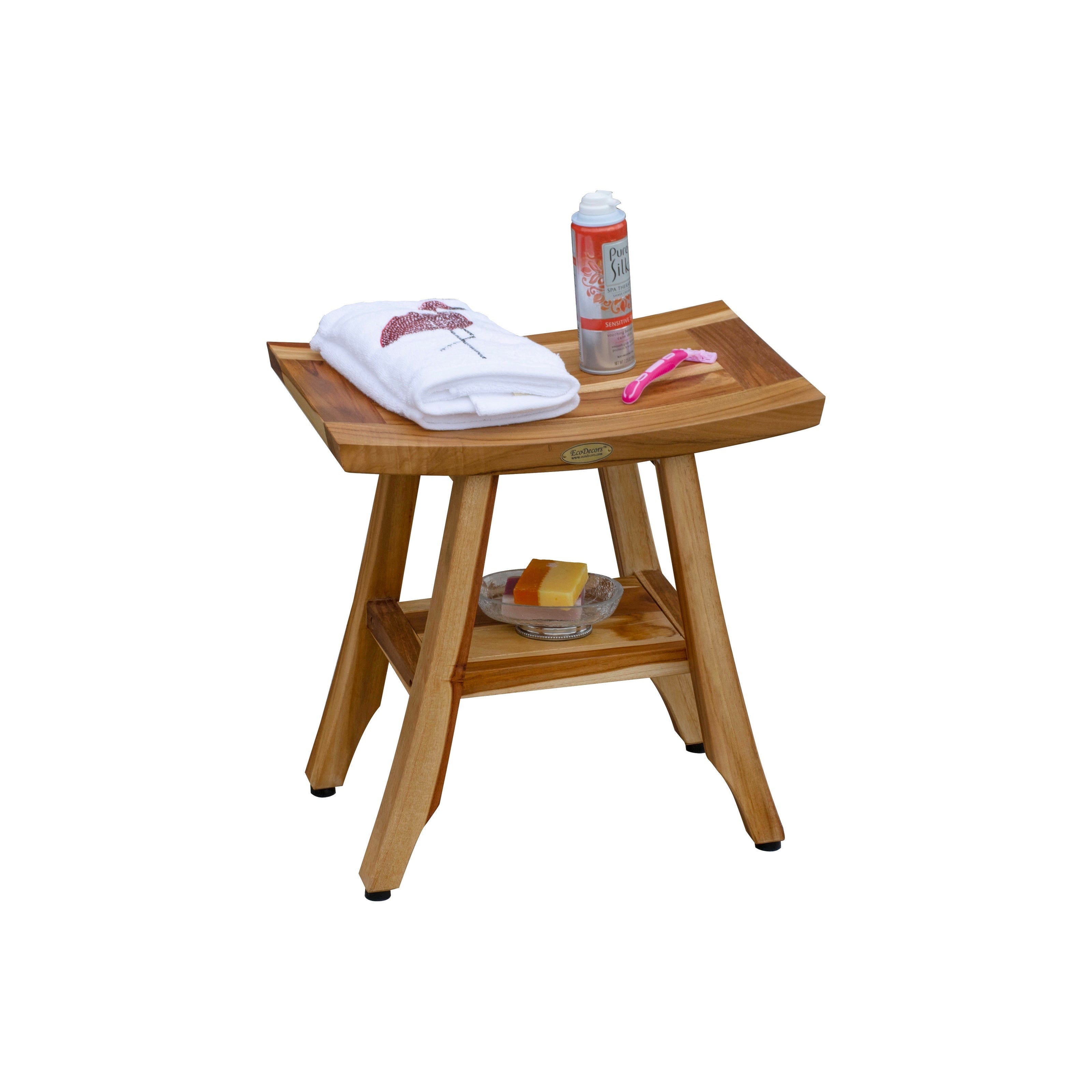 EcoDecors, Banc, Tabouret de douche, Siège de douche, Chaise de douche pour douche intérieure, Petit banc, Banc de douche en teck, Repose-pieds de douche