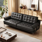 Espresso Tufted Leather Sofa