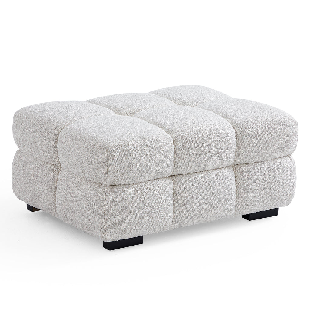 Cushy White Boucle Fabric Tufted Sofa