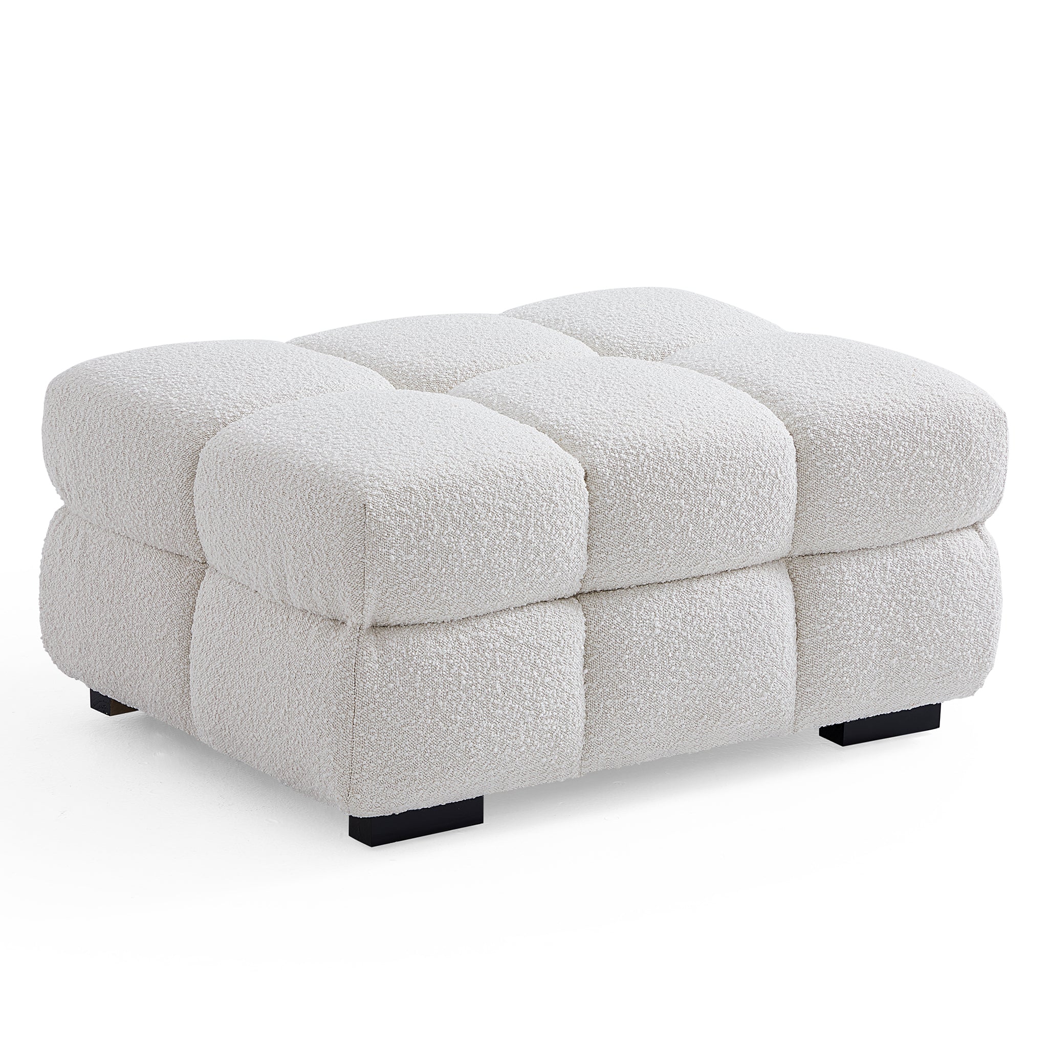 Cushy White Boucle Fabric Tufted Sofa