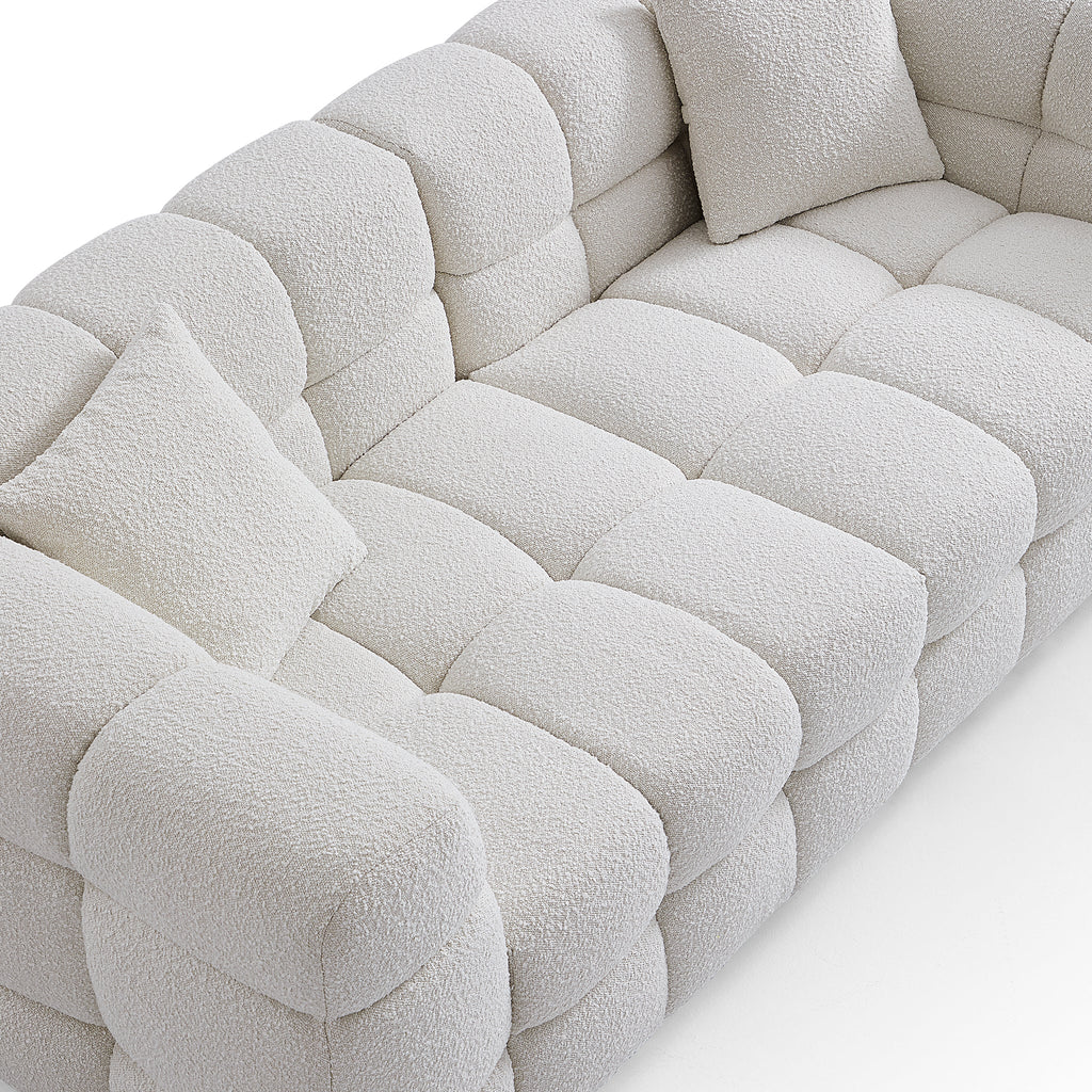 Cushy White Boucle Fabric Tufted Sofa