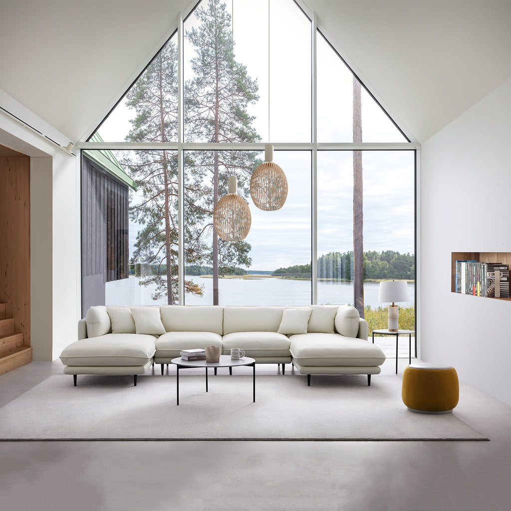 Vanilla Black Leather U-Shaped Sectional