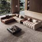 Piano L-Shaped Leather Sectional Sofa with Coffee Table