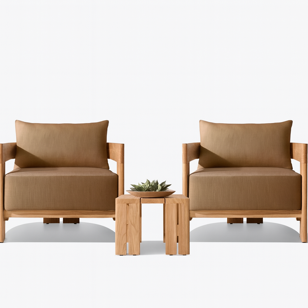 Camryn Outdoor Chat Set With Cushions, Teak/Coffee