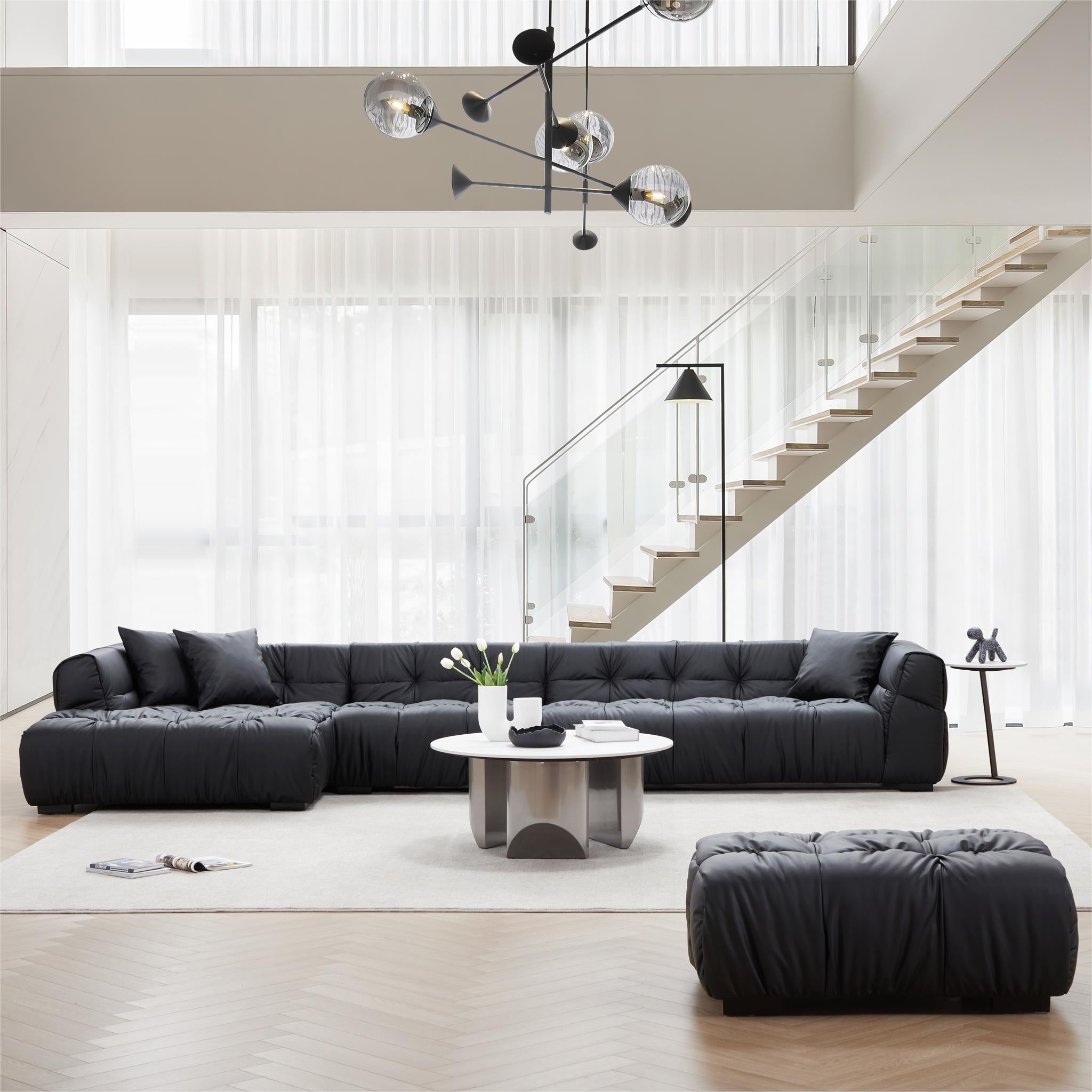 Boba Black Leathaire Sectional