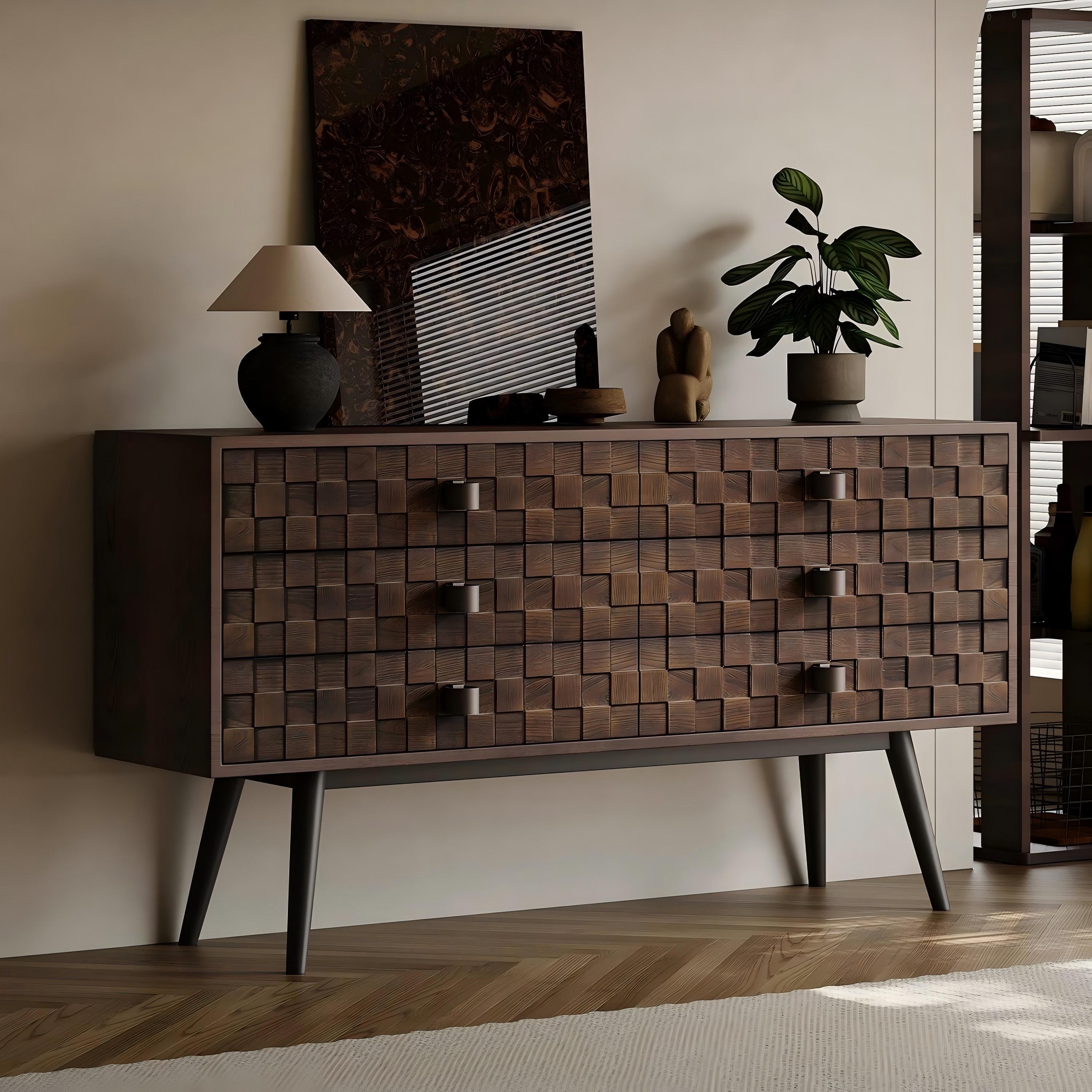 Arden Dark Walnut Woven Sideboard Cabinet