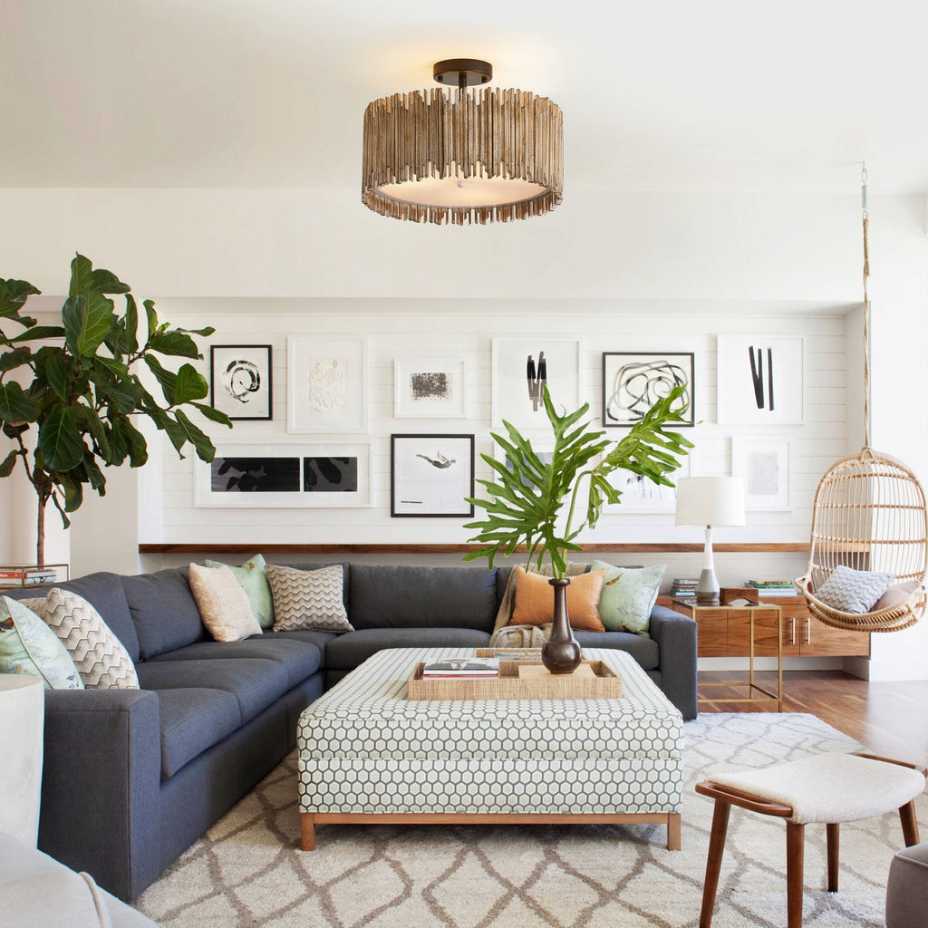 Plafonnier semi-encastré à 3 lumières en bois blanc vieilli