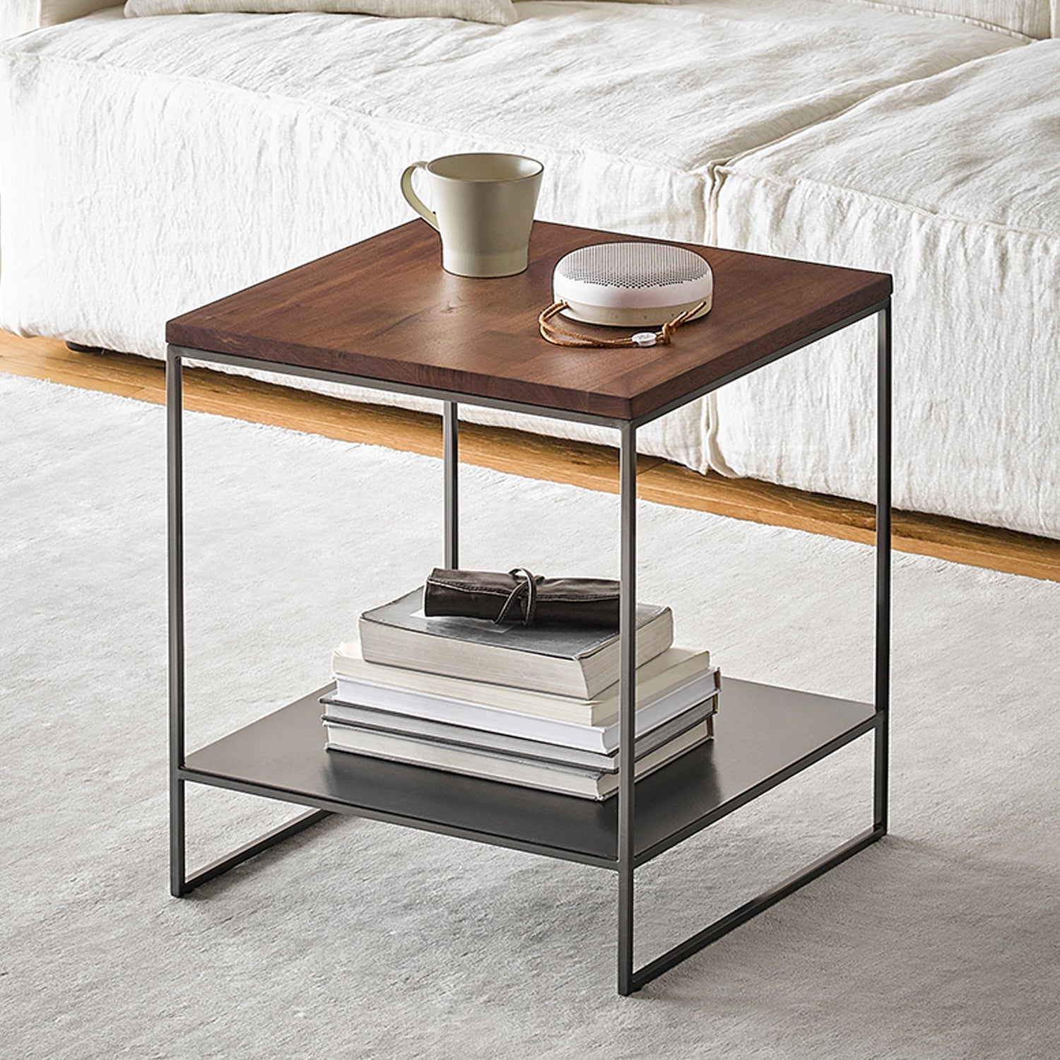 Blacksteel Walnut Storage Side Table