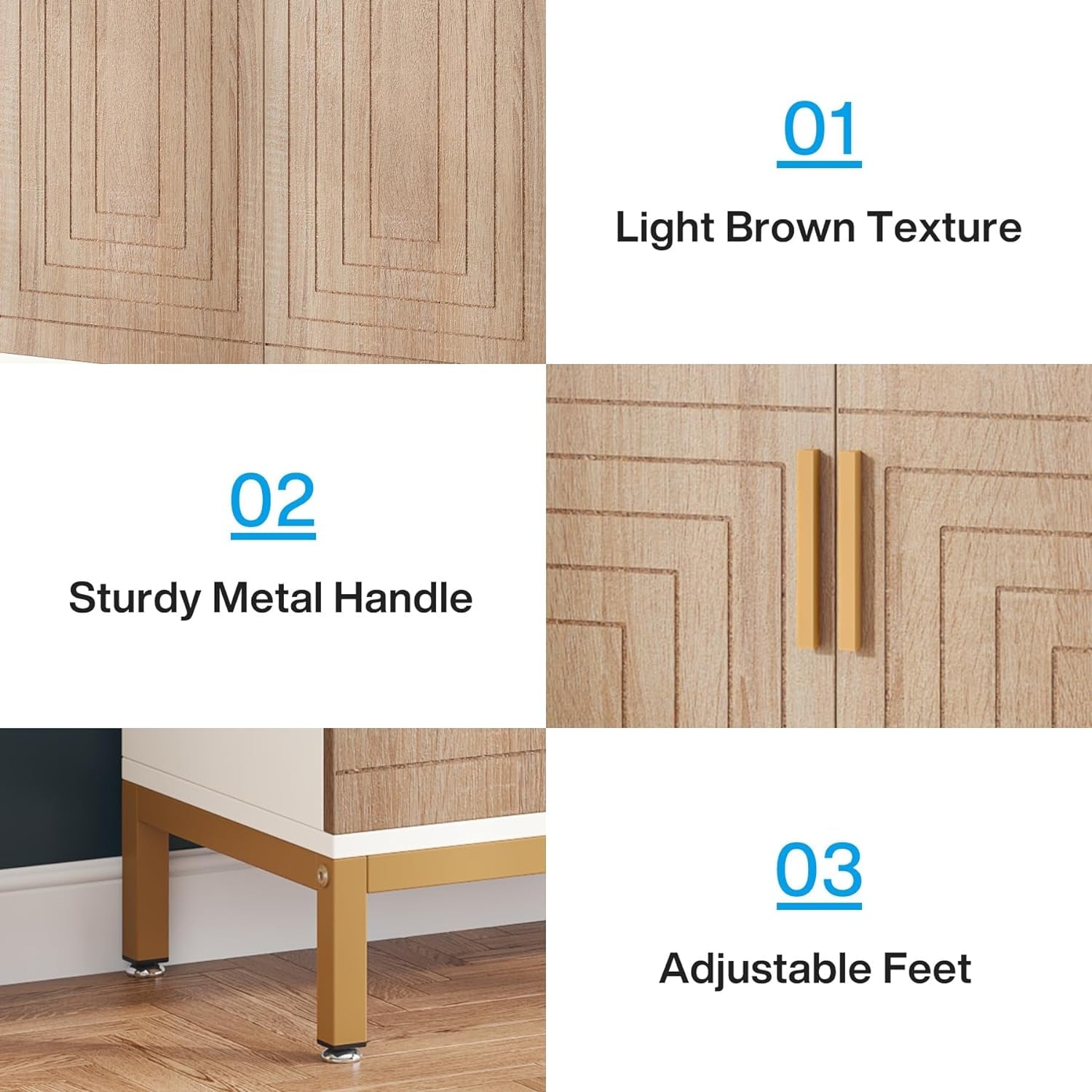 Meuble à chaussures moderne de 95 cm avec portes, blanc et doré, pour 20 paires de chaussures