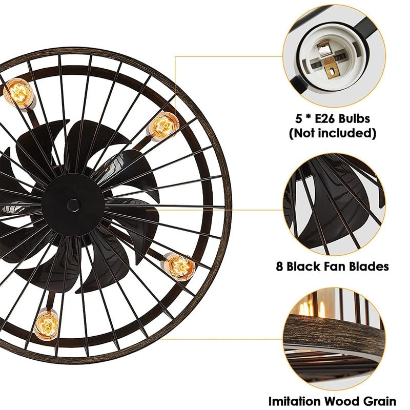 Ventilateur de plafond à profil bas de 20 po, style ferme moderne, finition bois, avec éclairage et télécommande