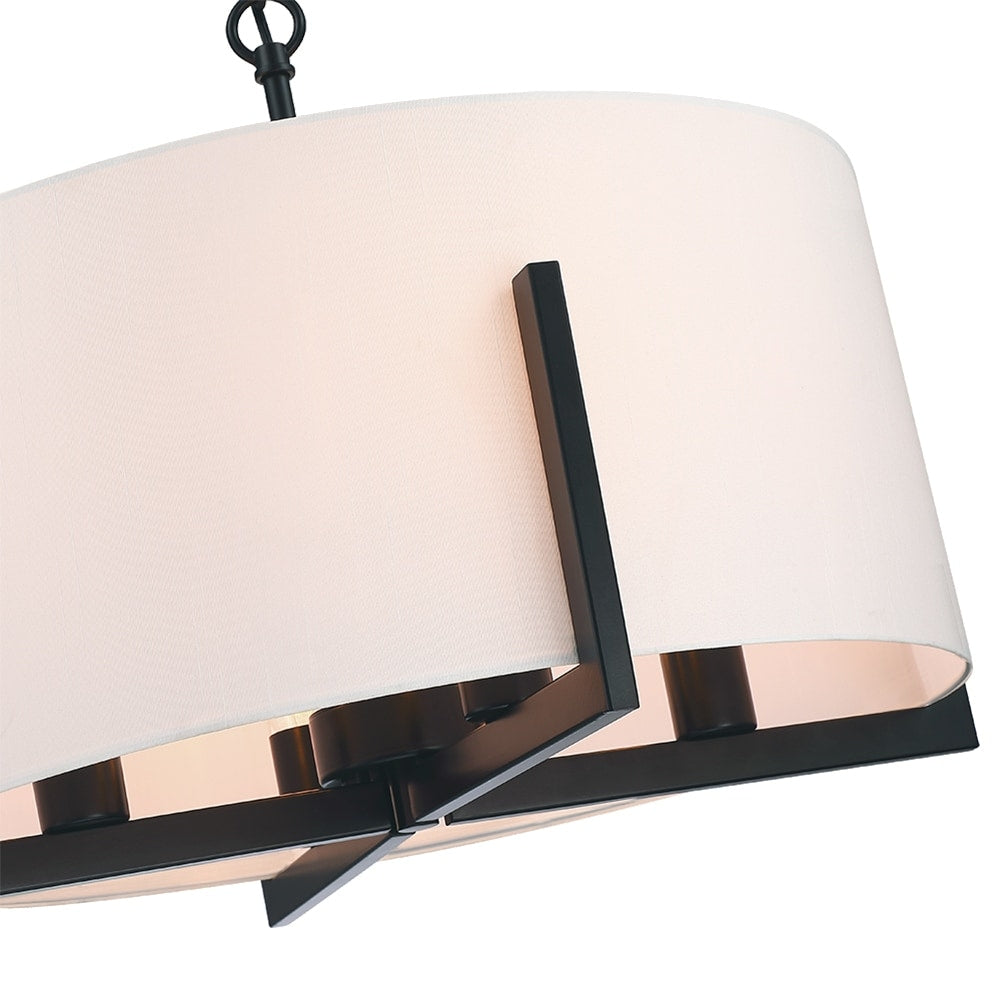 Lustre suspendu noir mat à 4 lumières de 22 po avec abat-jour tambour blanc - 22 W